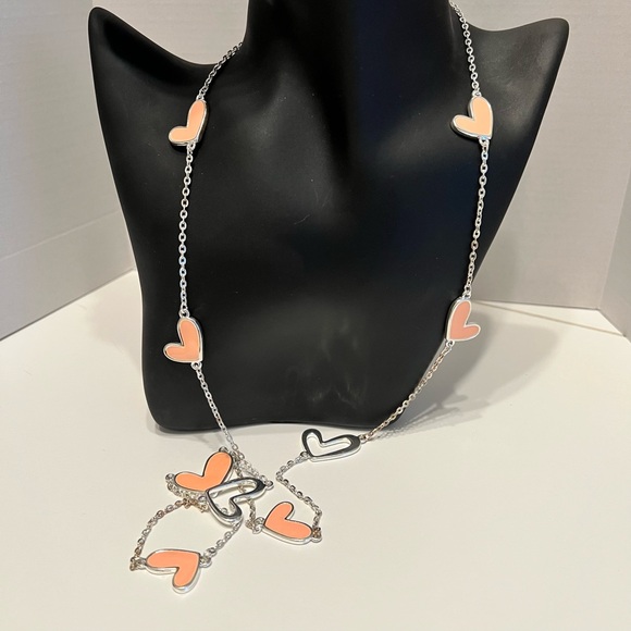 Peach & Silver Heart Necklace on Silver Chain (NEW!) - Picture 2 of 4